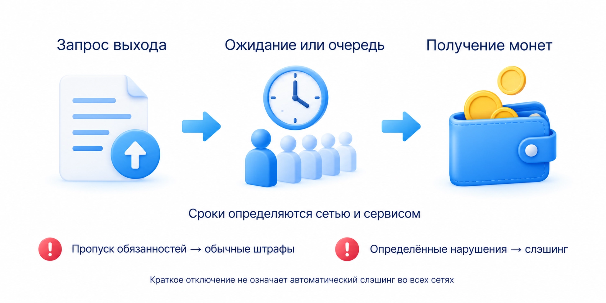 Команда выхода, ожидание или очередь и получение монет; слэшинг за определённые нарушения отличается от иных правил штрафов