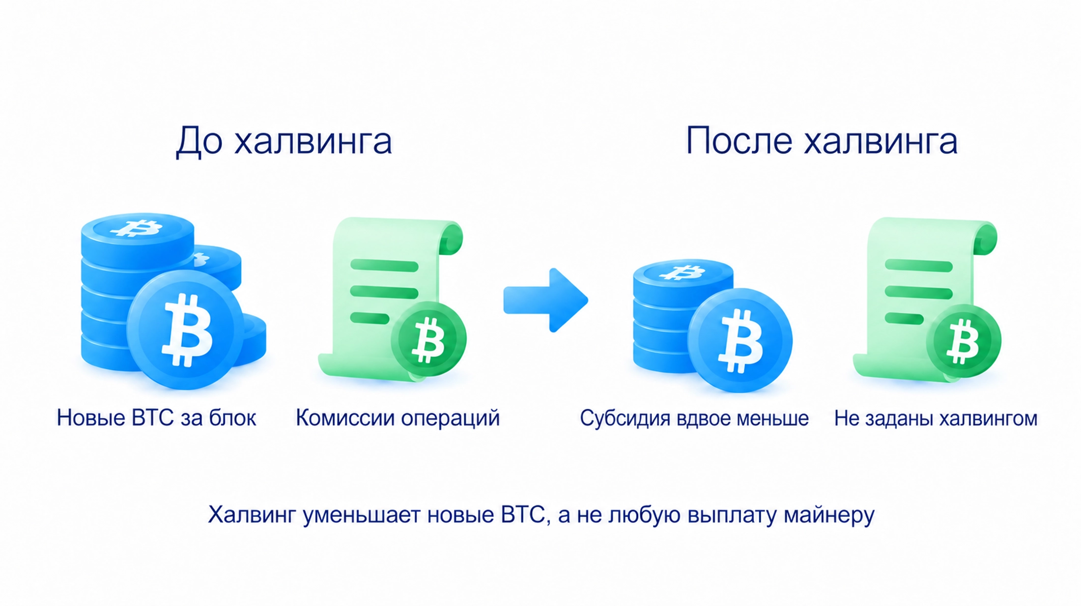 Халвинг уменьшает субсидию новых BTC за блок вдвое, но не задаёт комиссии операций