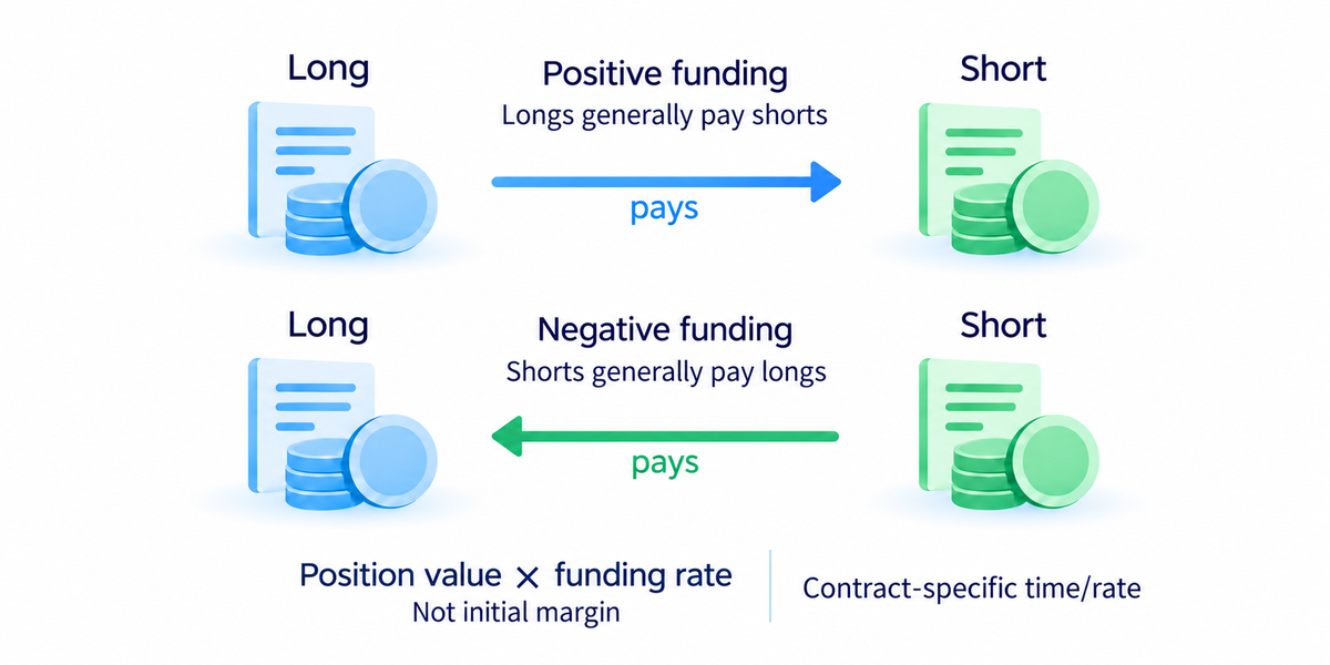 Positive and negative funding payment directions between long and short position holders.