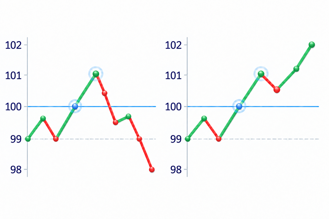 Price move beyond a level and possible stop activation