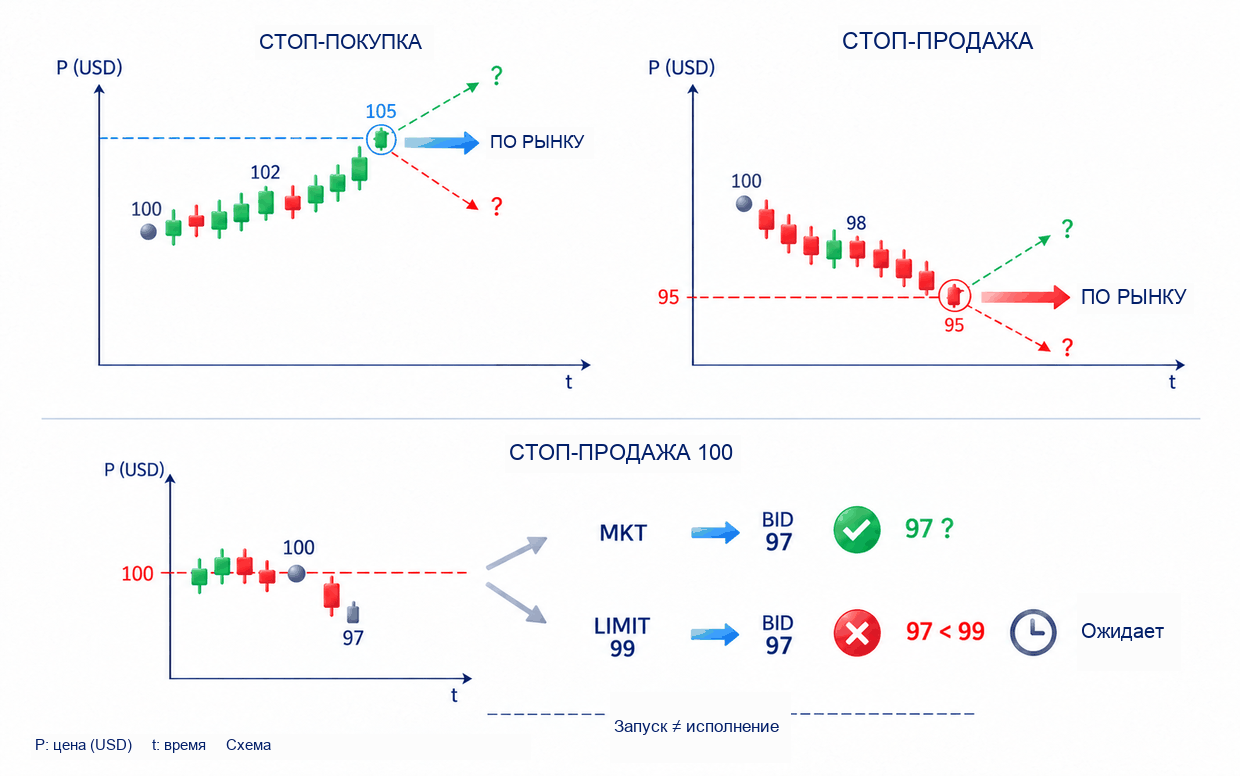 Механизм работы стоп-ордера на графике цены