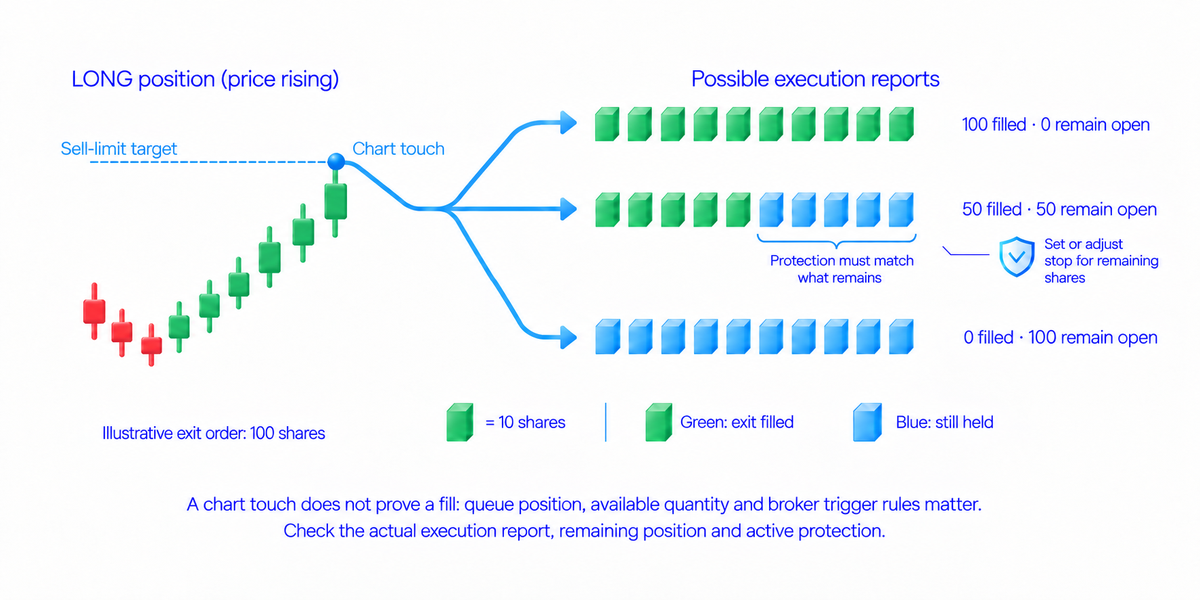 A chart touch is not a confirmed fill